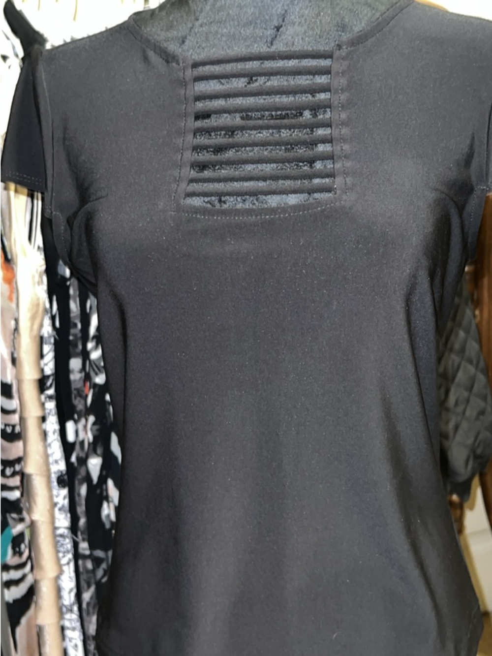 Frank Lyman Design Black Short-Sleeve Top with Ladder Front Detail